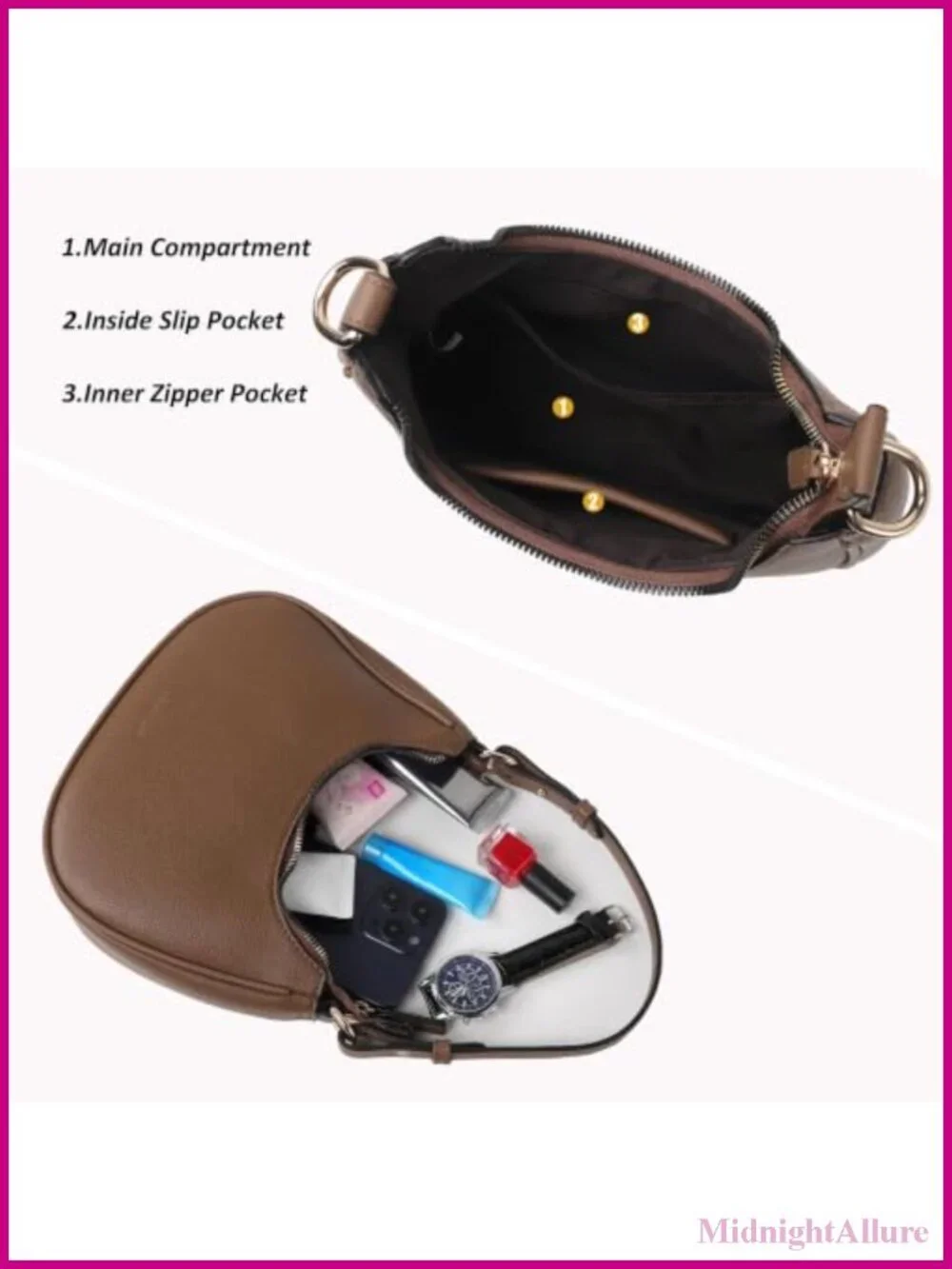 Small PU Leather Hobo Shoulder Bag Mini Crescent Purse Women